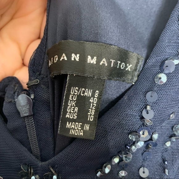 Aidan Mattox Sequin v-neck & back mermaid navy full length evening dress 8 women - Picture 6 of 10